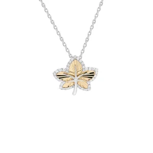 Diamond Diamond-Cut Maple Leaf Pendant with Chain