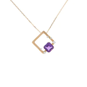Amethyst Diamond Open Diamond Pendant with Chain