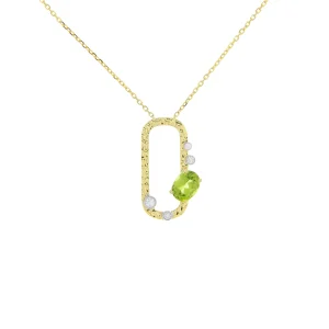 Peridot Diamond Open Tag Pendant with Chain