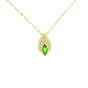 Marquise Cut Green Garnet Diamond Leaf Pendant with Chain