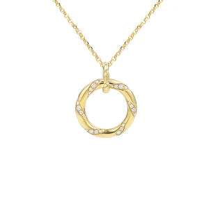 Diamond Twisted Spiral Open Circle Pendant with Chain