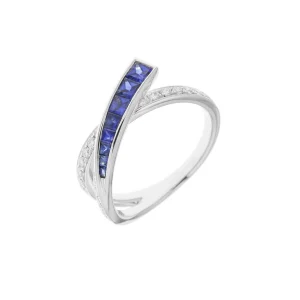 Special Cut Sapphire Diamond Criss Cross Ring