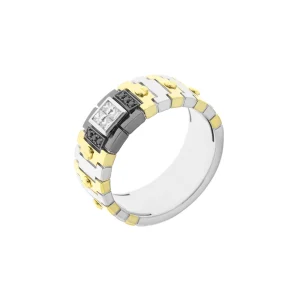 Black and White Diamond Link Ring