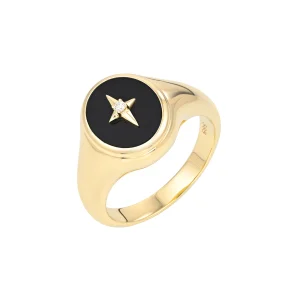 Black Agate Diamond Men Ring