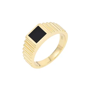 Black Agate Grosgrain Ribbed Men Ring