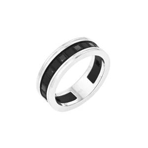 Princess Cut Black Diamond Titanium Men Ring