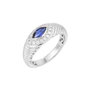 Marquise Cut Sapphire Diamond Ribbed Dome Ring