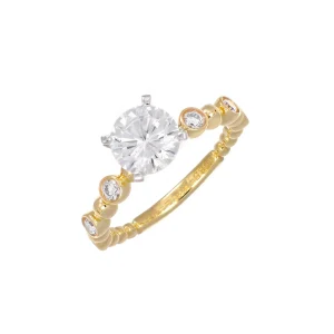 Diamond Gold Bead Coin Engagement Ring