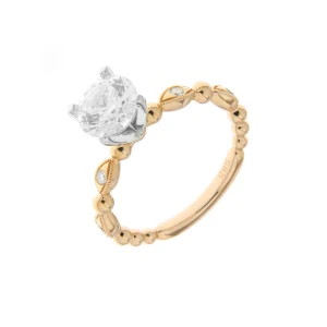 Diamond Gold Bead Coin Engagement Ring