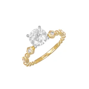 Diamond Gold Bead Coin Engagement Ring