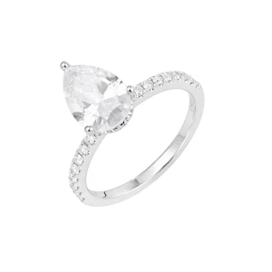 Pear Shaped Diamond Hidden Halo Engagement Ring