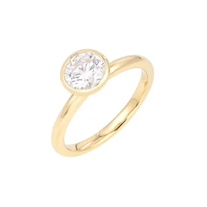 Round Diamond Bezel Set Plain Gold Engagement Ring