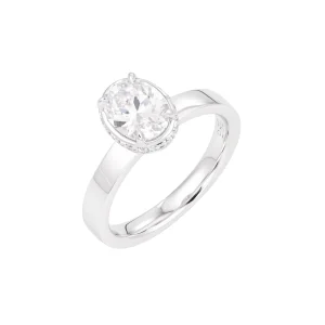 Oval Shaped Diamond Prong Set Plain Gold Engagement Ring