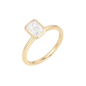 Octagon Emerald Shaped Diamond Bezel Set Plain Gold Engagement Ring