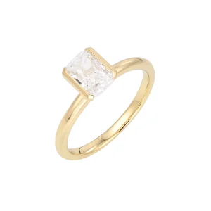 Octagon Emerald Shaped Diamond Plain Gold Engagement Ring