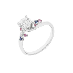 Rainbow Sapphire Diamond Fancy Twist Shank Engagement Ring