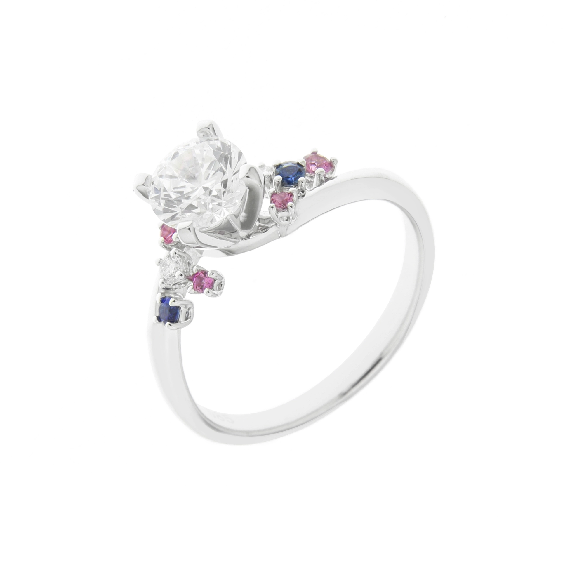 Rainbow Sapphire Diamond Fancy Twist Shank Engagement Ring