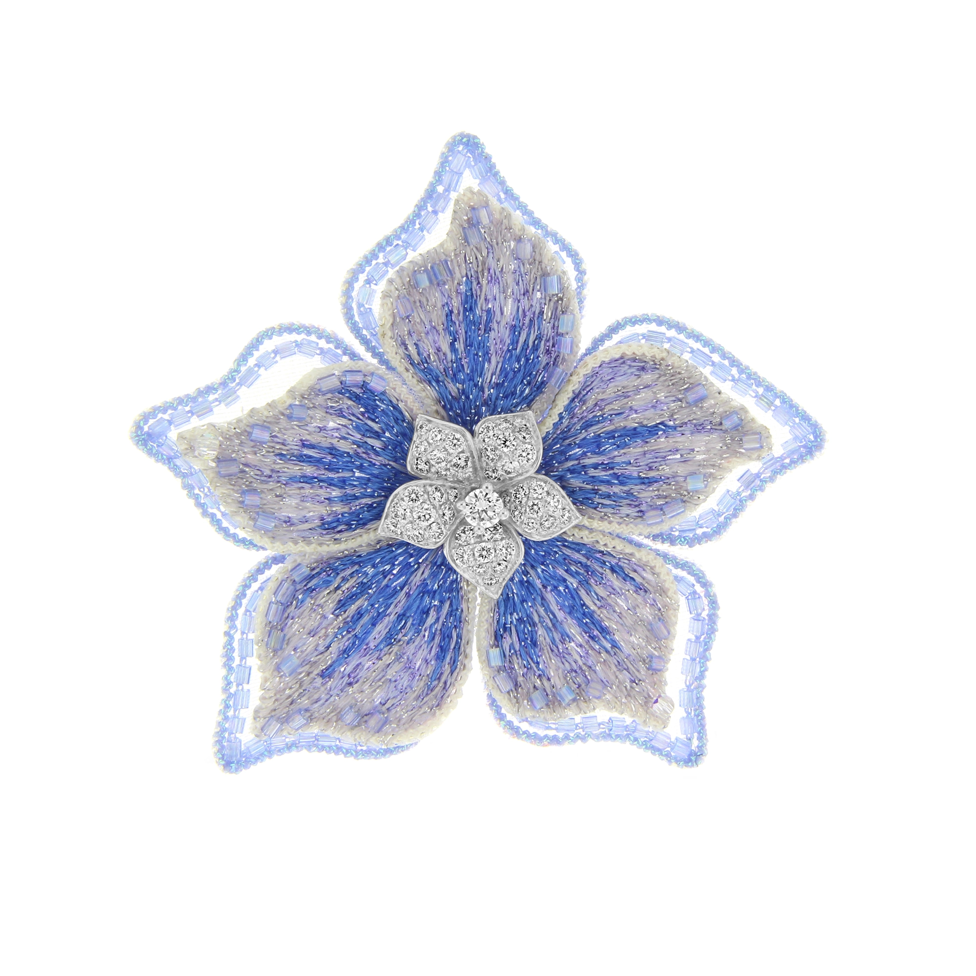 Diamond Embroidered Periwinkle Flower Brooch (S)