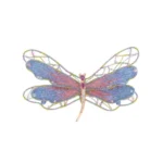 Pink Sapphire Diamond Embroidered Dragonfly Brooch (S) in 18K White Gold, 18K Rose Gold