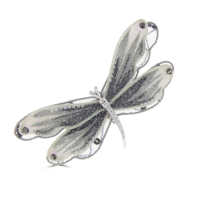 Diamond Embroidered Dragonfly Brooch (S) in 18K White Gold