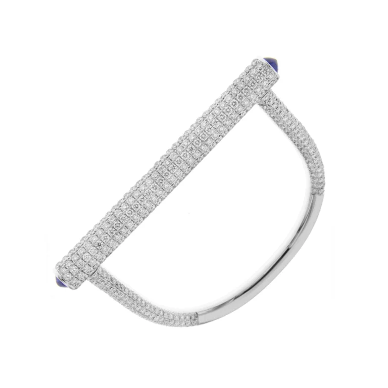 Sapphire Diamond Lock Bangle in 18K White Gold