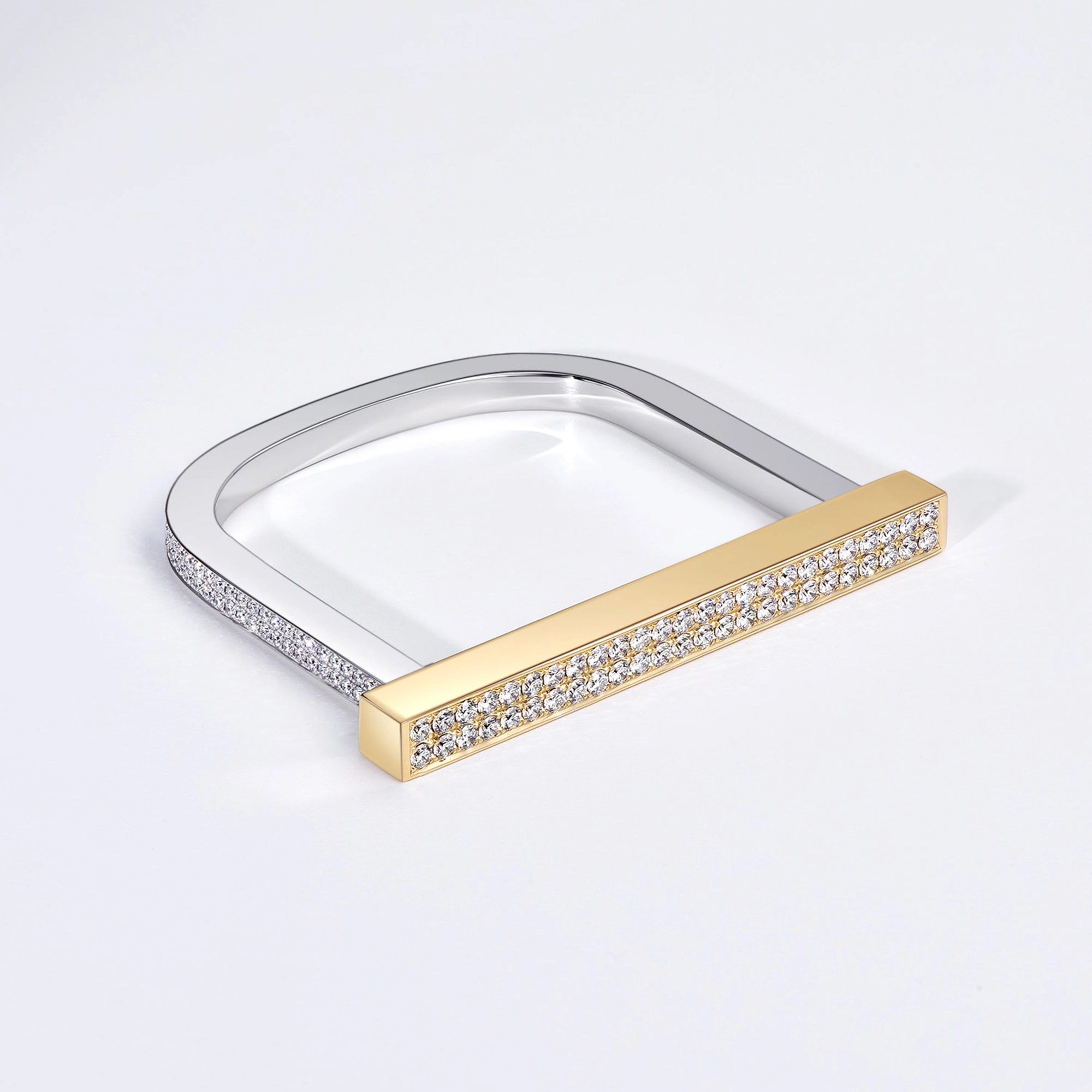 Diamond Lock Bangle in 18K White Gold, 18K Yellow Gold