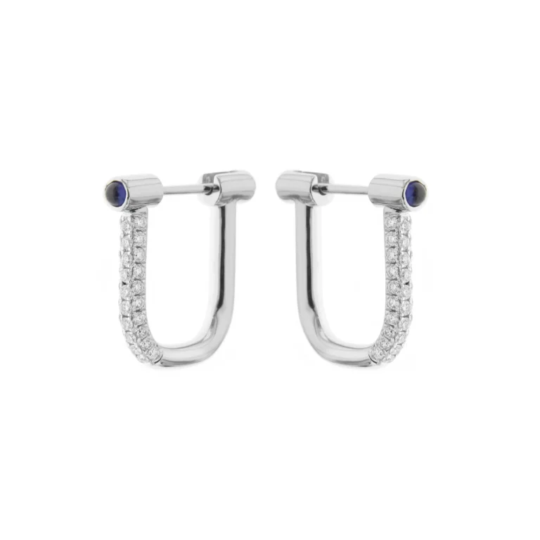 Sapphire Diamond Lock Earrings in 18K White Gold