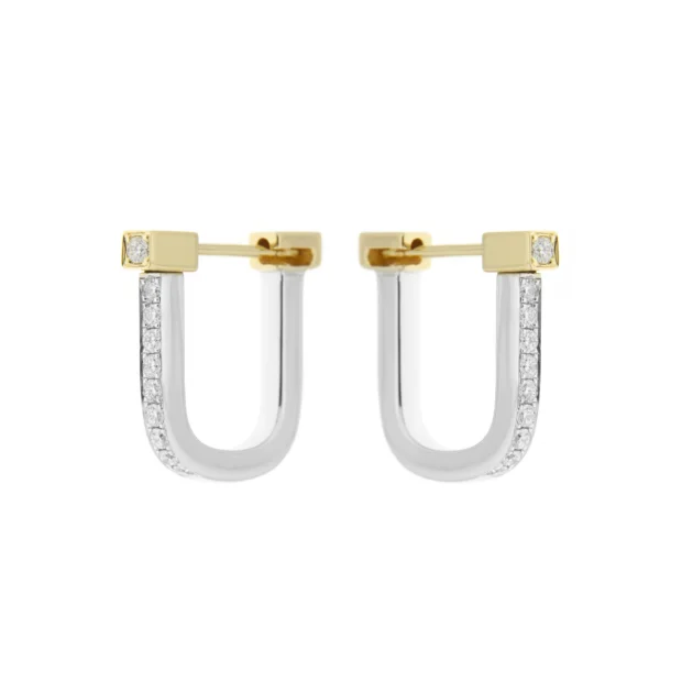 Diamond Lock Earrings in 18K White Gold, 18K Yellow Gold