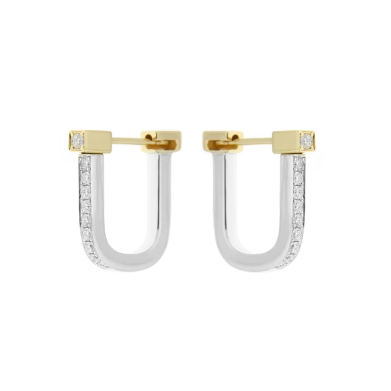 Diamond Lock Earrings in 18K White Gold, 18K Yellow Gold