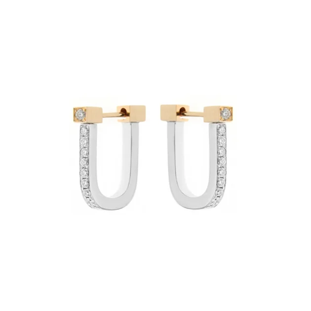 Diamond Lock Earrings in 18K White Gold, 18K Rose Gold