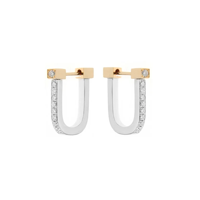 Diamond Lock Earrings in 18K White Gold, 18K Rose Gold