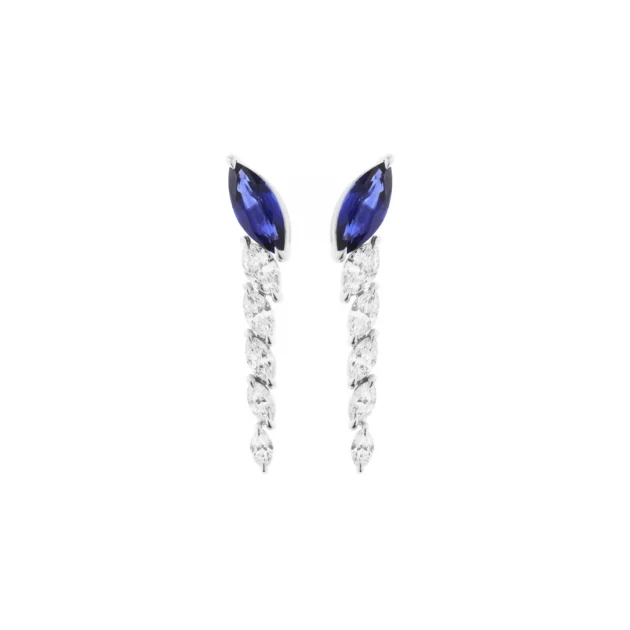 Marquise Sapphire Diamond Drop Earrings in 18K White Gold