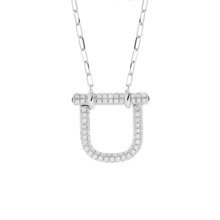 Ruby Diamond Lock Pendant with Chain in 18K White Gold