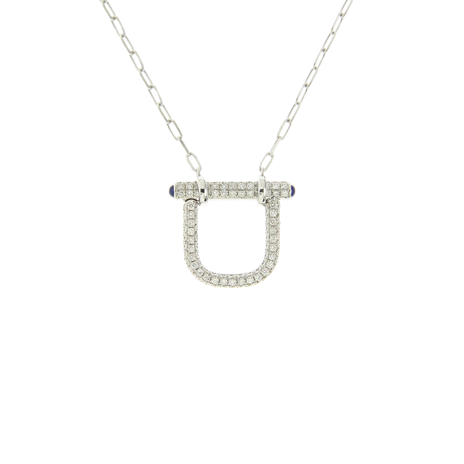 Sapphire Diamond Lock Pendant with Chain