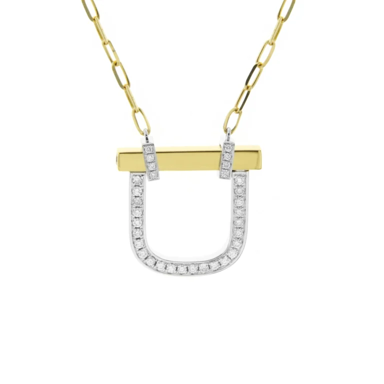Diamond Lock Pendant with Chain in 18K White Gold, 18K Yellow Gold