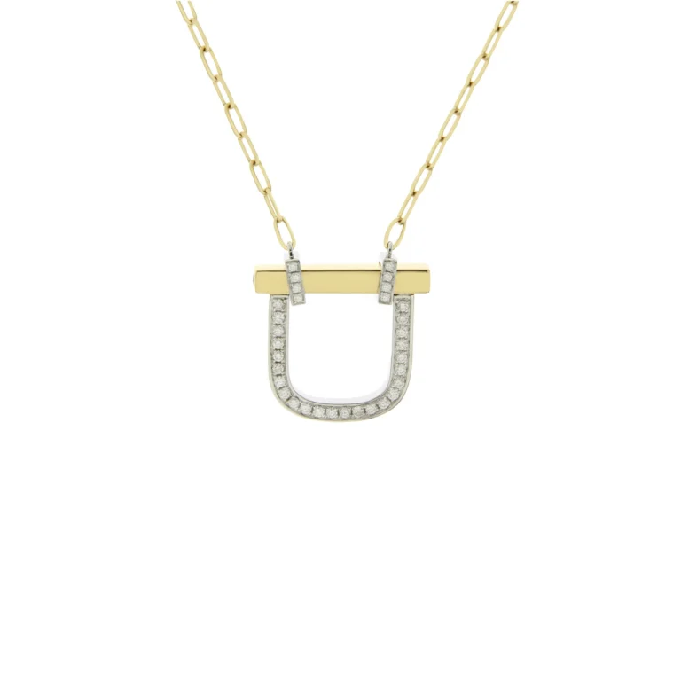 Diamond Lock Pendant with Chain in 18K White Gold, 18K Yellow Gold