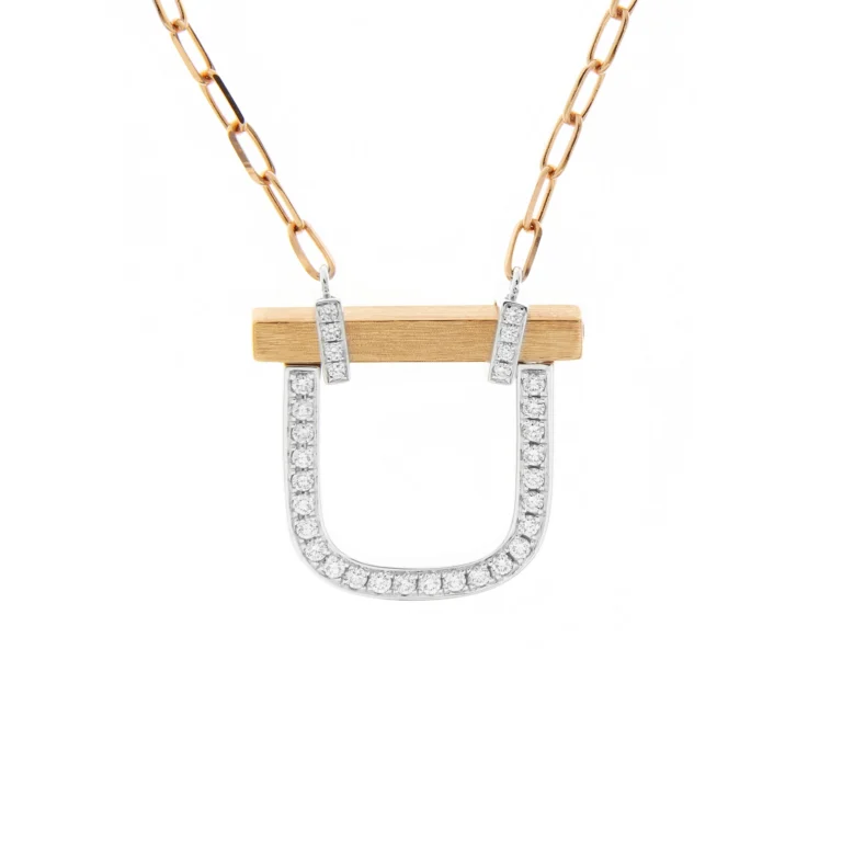Diamond Lock Pendant with Chain in 18K White Gold, 18K Rose Gold
