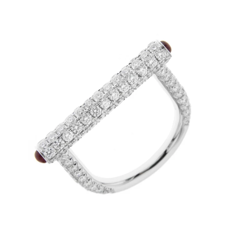 Ruby Diamond Lock Ring in 18K White Gold